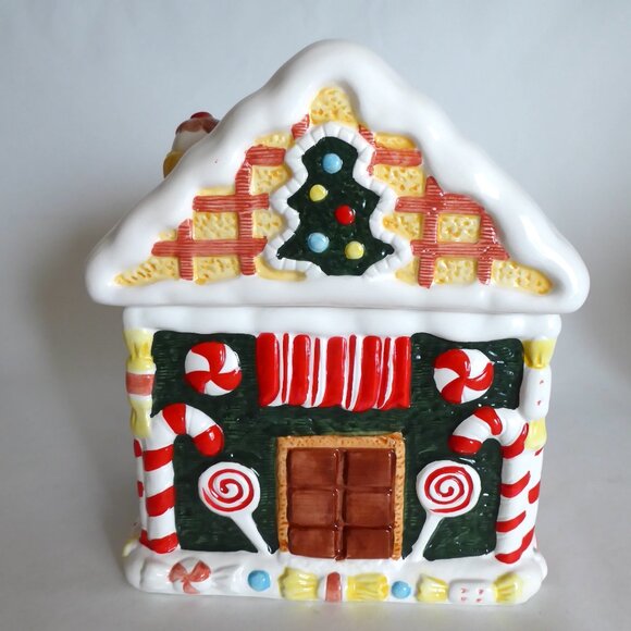 NEW VINTAGE 10” HOLIDAY CHRISTMAS GINGERBREAD HOUSE CERAMIC COOKIE JAR - Picture 8 of 15